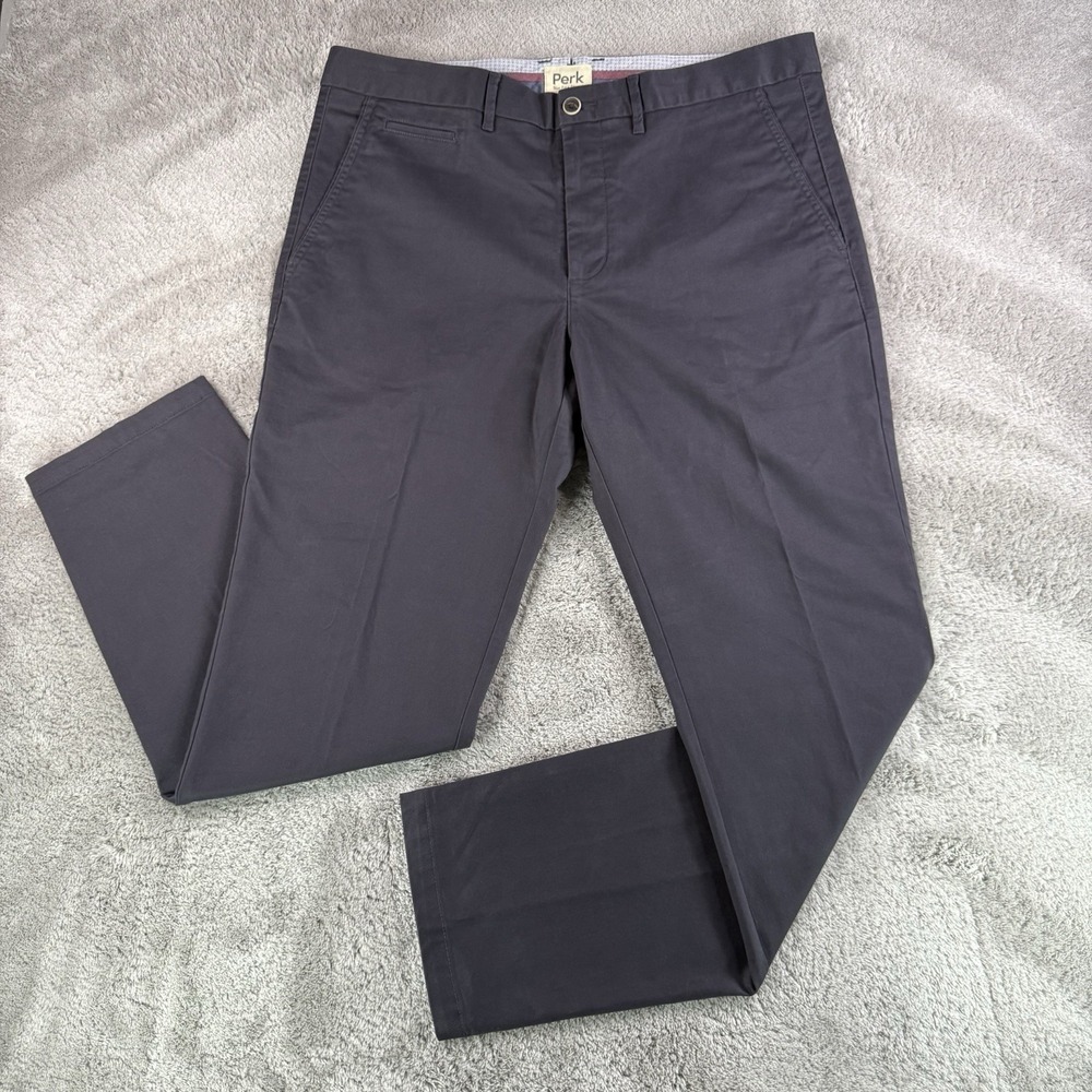 Perk Slim Fit Stretch Chino Dress Pants Mens 38x32 Black Tapered Casual Cotton